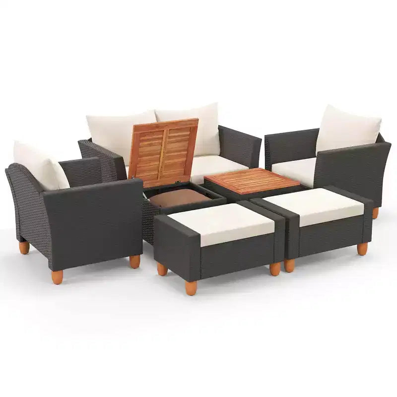 Ensemble de meubles de patio Costway 7 pièces avec causeuse, fauteuils, ottomans et table de rangement