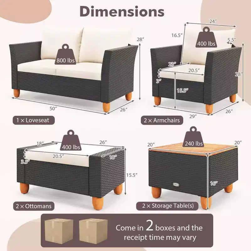 Ensemble de meubles de patio Costway 7 pièces avec causeuse, fauteuils, ottomans et table de rangement