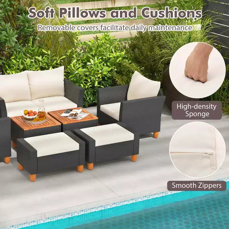 Ensemble de meubles de patio Costway 7 pièces avec causeuse, fauteuils, ottomans et table de rangement