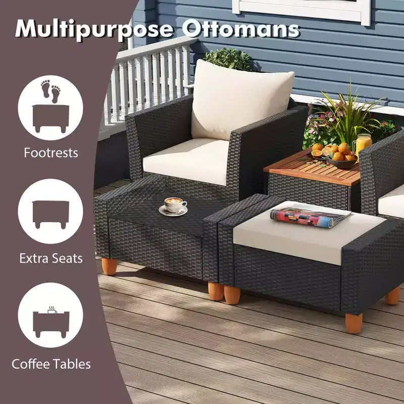 Ensemble de meubles de patio Costway 7 pièces avec causeuse, fauteuils, ottomans et table de rangement