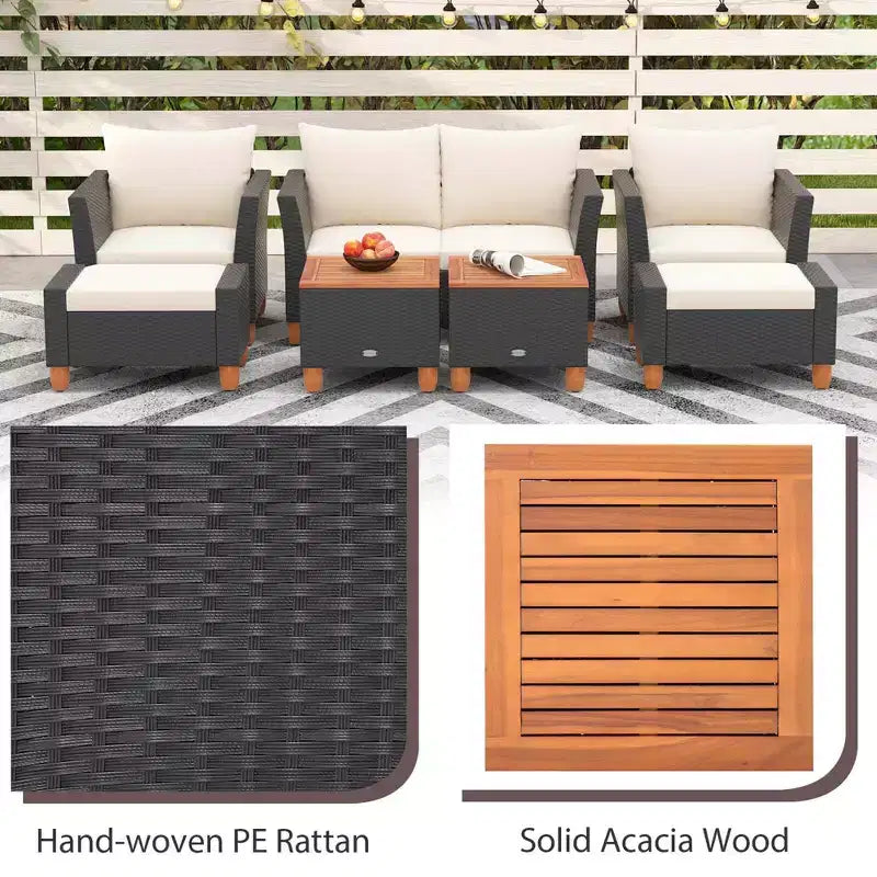 Ensemble de meubles de patio Costway 7 pièces avec causeuse, fauteuils, ottomans et table de rangement