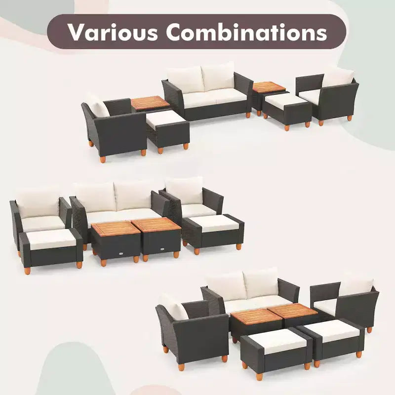 Ensemble de meubles de patio Costway 7 pièces avec causeuse, fauteuils, ottomans et table de rangement