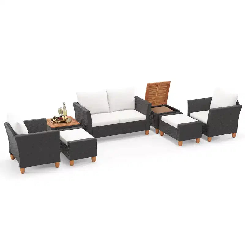 Ensemble de meubles de patio Costway 7 pièces avec causeuse, fauteuils, ottomans et table de rangement