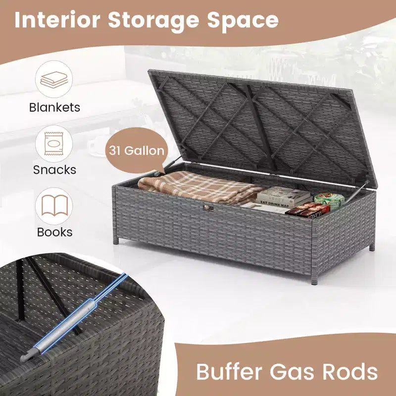 Costway – Causeuse de terrasse 2 places avec pouf de rangement multifonctionnel de 117 L et coussins moelleux