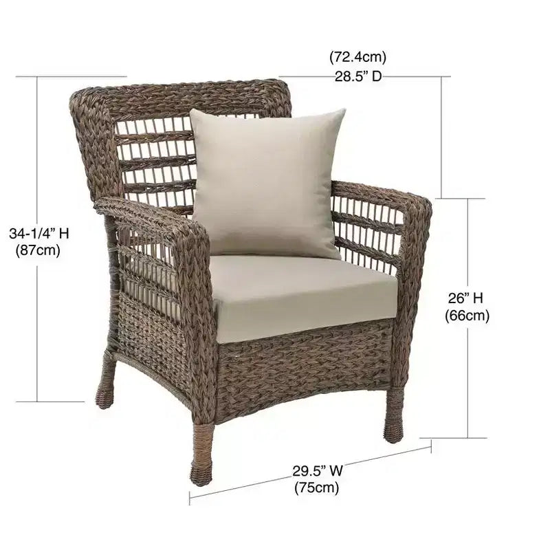 Jiallo Modern Concept Lot de 2 Fauteuils et 2 Ottomans en Résine Imitation Herbe Marine Tressée