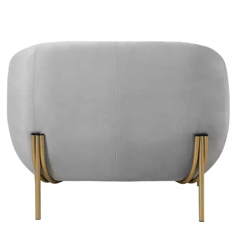 LeisureMod Zuno Modern Velvet Accent Chair - Geometric Single-Seater Sofa with Reinforced Gold Iron Legs and Contoured Backrest