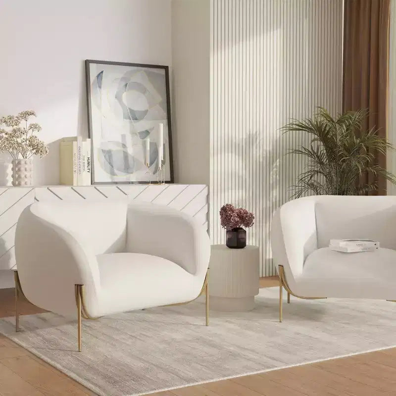 LeisureMod Zuno Modern Velvet Accent Chair - Geometric Single-Seater Sofa with Reinforced Gold Iron Legs and Contoured Backrest