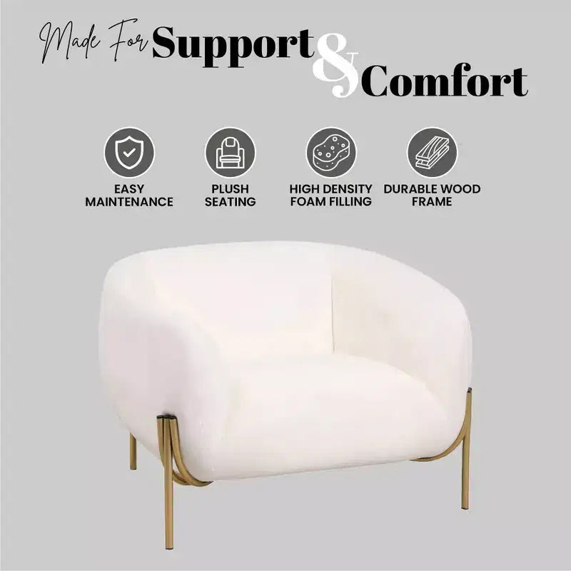 LeisureMod Zuno Modern Velvet Accent Chair - Geometric Single-Seater Sofa with Reinforced Gold Iron Legs and Contoured Backrest