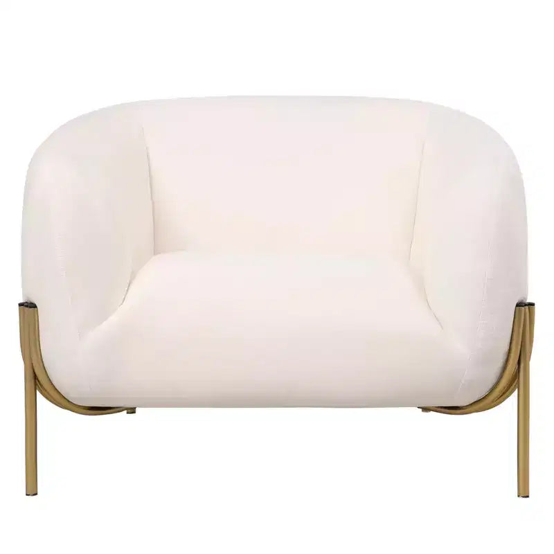 LeisureMod Zuno Modern Velvet Accent Chair - Geometric Single-Seater Sofa with Reinforced Gold Iron Legs and Contoured Backrest