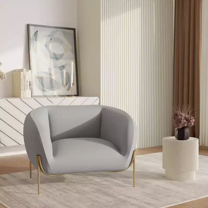 LeisureMod Zuno Modern Velvet Accent Chair - Geometric Single-Seater Sofa with Reinforced Gold Iron Legs and Contoured Backrest