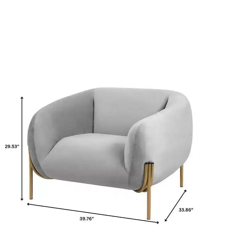 LeisureMod Zuno Modern Velvet Accent Chair - Geometric Single-Seater Sofa with Reinforced Gold Iron Legs and Contoured Backrest