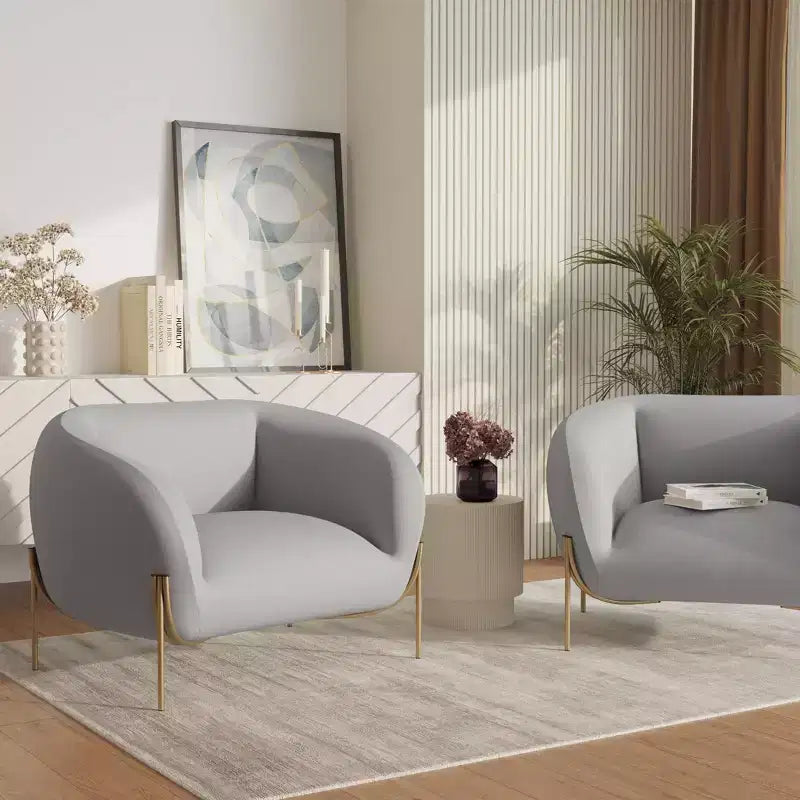 LeisureMod Zuno Modern Velvet Accent Chair - Geometric Single-Seater Sofa with Reinforced Gold Iron Legs and Contoured Backrest