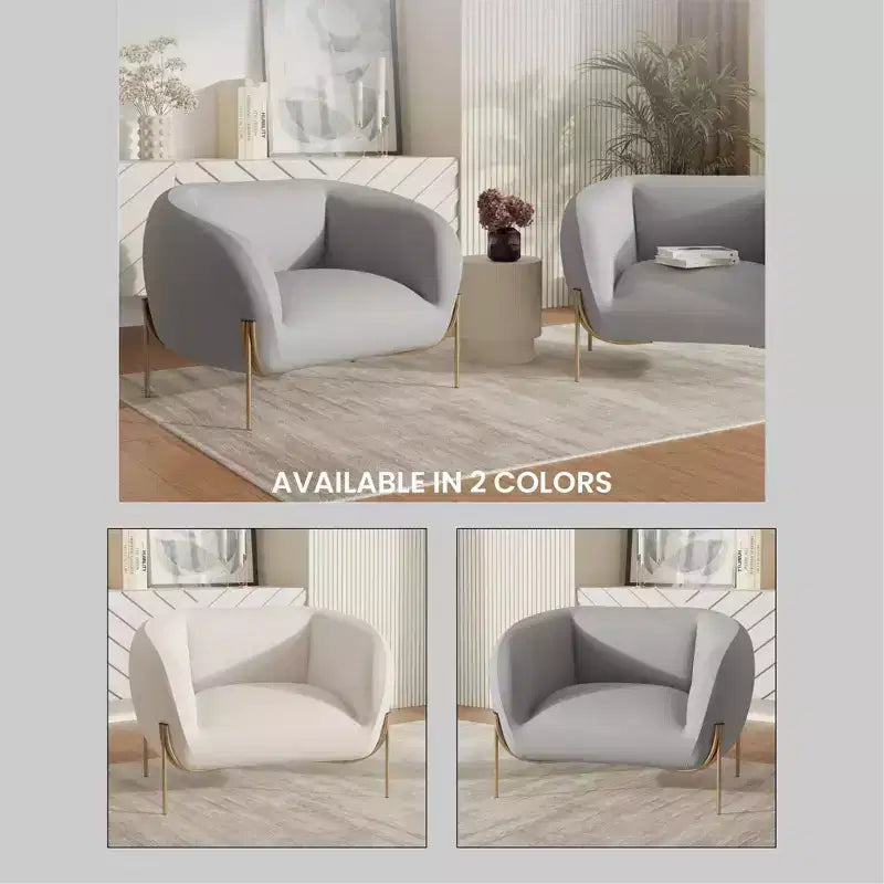 LeisureMod Zuno Modern Velvet Accent Chair - Geometric Single-Seater Sofa with Reinforced Gold Iron Legs and Contoured Backrest