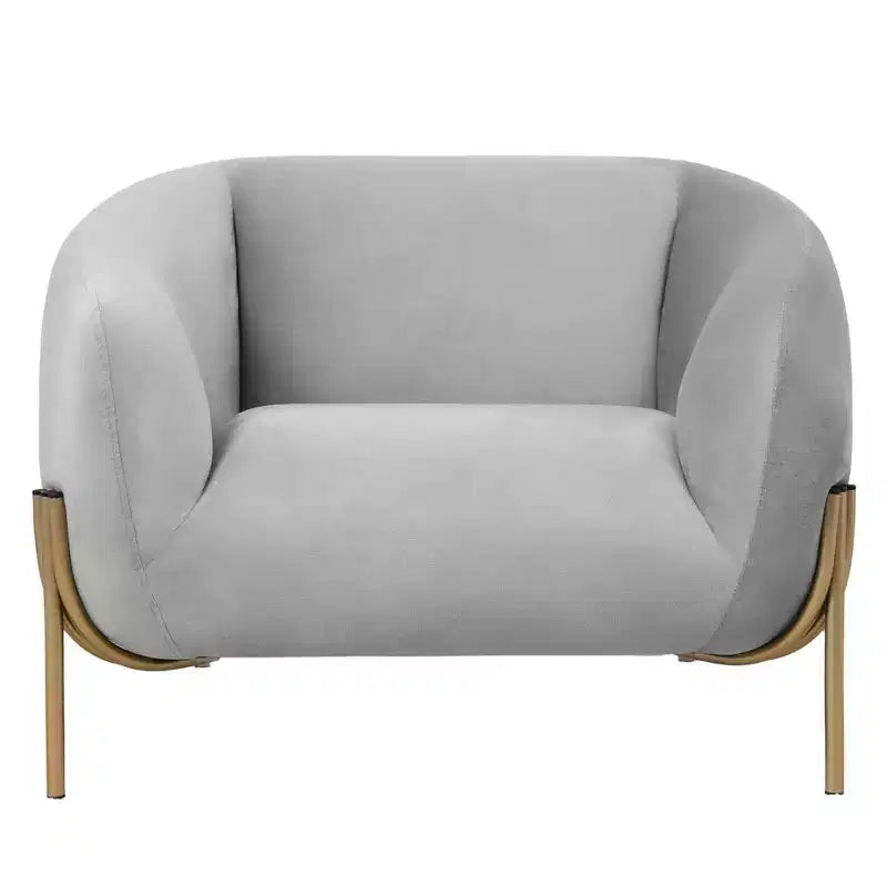 LeisureMod Zuno Modern Velvet Accent Chair - Geometric Single-Seater Sofa with Reinforced Gold Iron Legs and Contoured Backrest