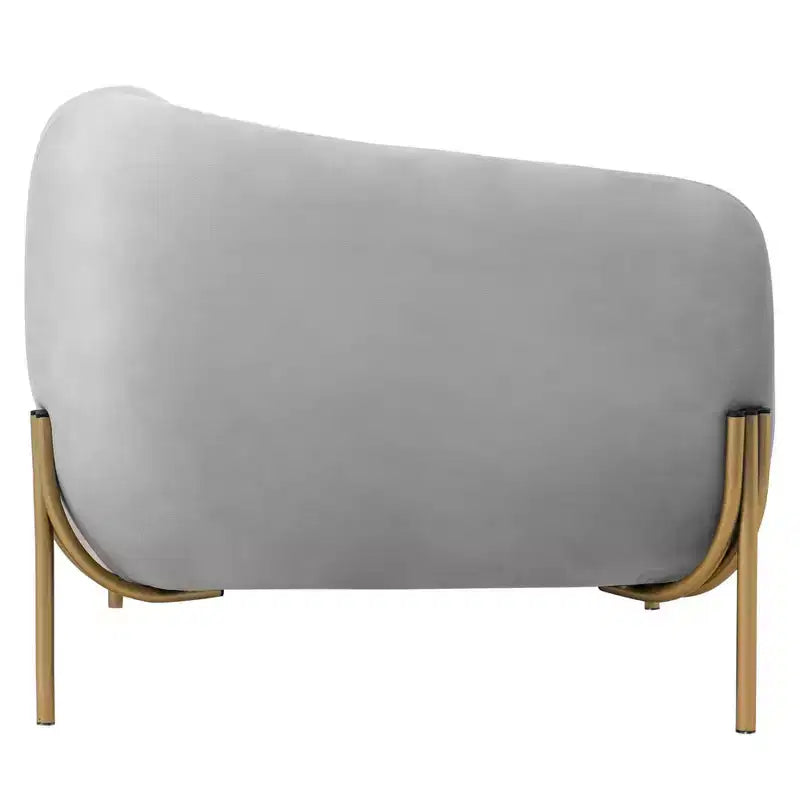 LeisureMod Zuno Modern Velvet Accent Chair - Geometric Single-Seater Sofa with Reinforced Gold Iron Legs and Contoured Backrest