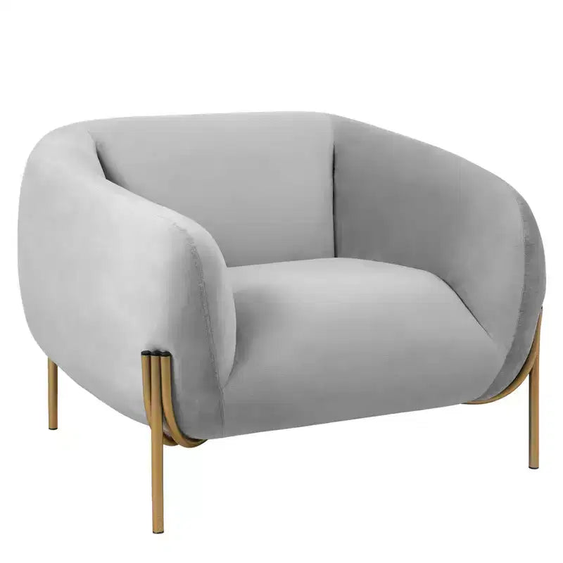 LeisureMod Zuno Modern Velvet Accent Chair - Geometric Single-Seater Sofa with Reinforced Gold Iron Legs and Contoured Backrest
