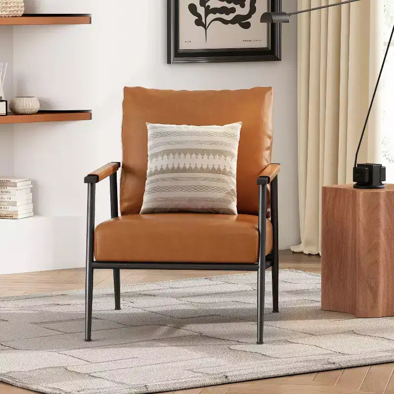 Christopher Knight Home Wayne Fauteuil d'appoint en similicuir et métal, Brun/Noir