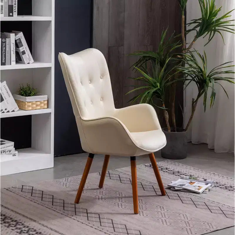 Roundhill Furniture Doarnin Contemporary Silky Velvet Tufted Button Back Accent Chair, White