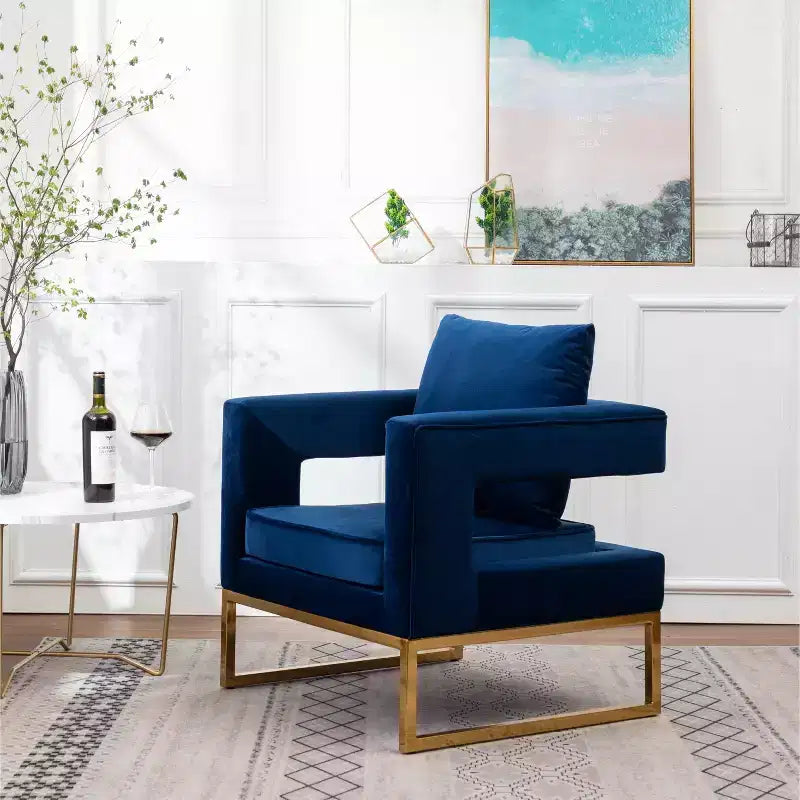 Roundhill Furniture Lenola Contemporary Upholstered Accent Arm Chair, Blue