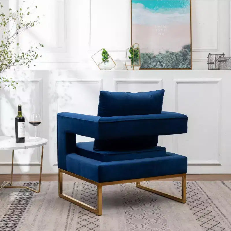 Roundhill Furniture Lenola Contemporary Upholstered Accent Arm Chair, Blue