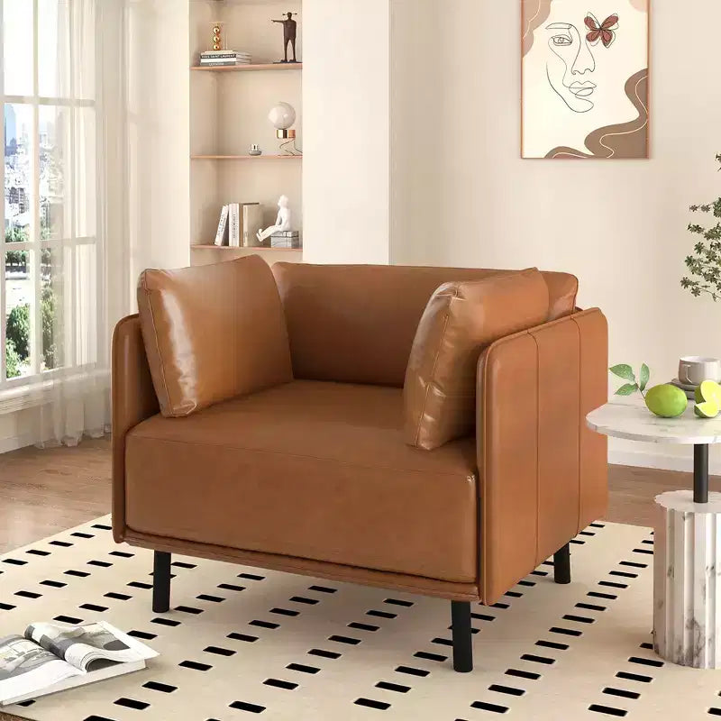 39.17W Vintage PU Leather Lounge Chair with Solid Wood Frame and Steel Legs - ModernLuxe