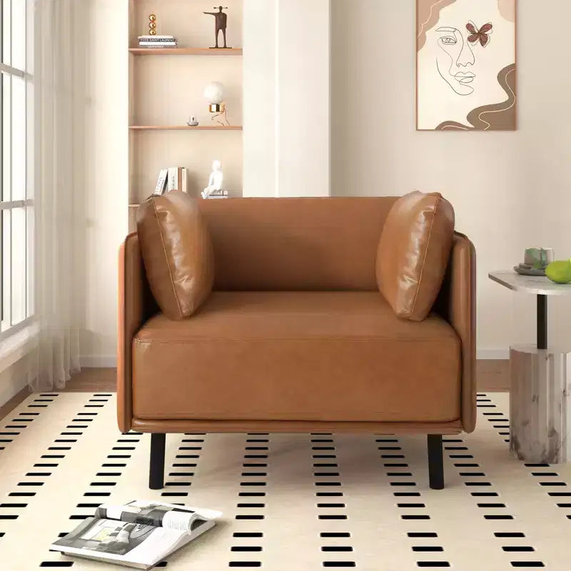 39.17W Vintage PU Leather Lounge Chair with Solid Wood Frame and Steel Legs - ModernLuxe