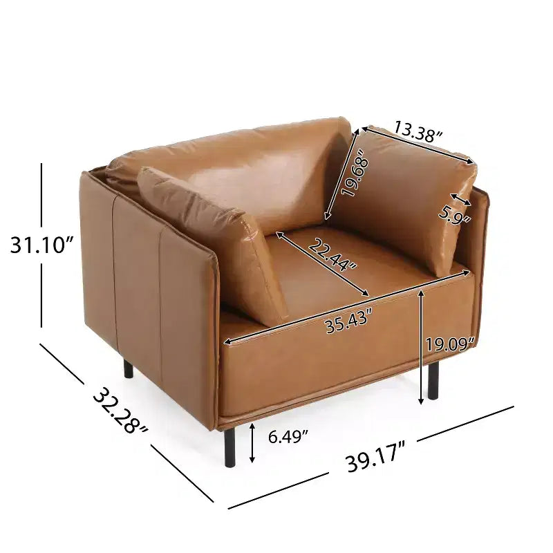 39.17W Vintage PU Leather Lounge Chair with Solid Wood Frame and Steel Legs - ModernLuxe