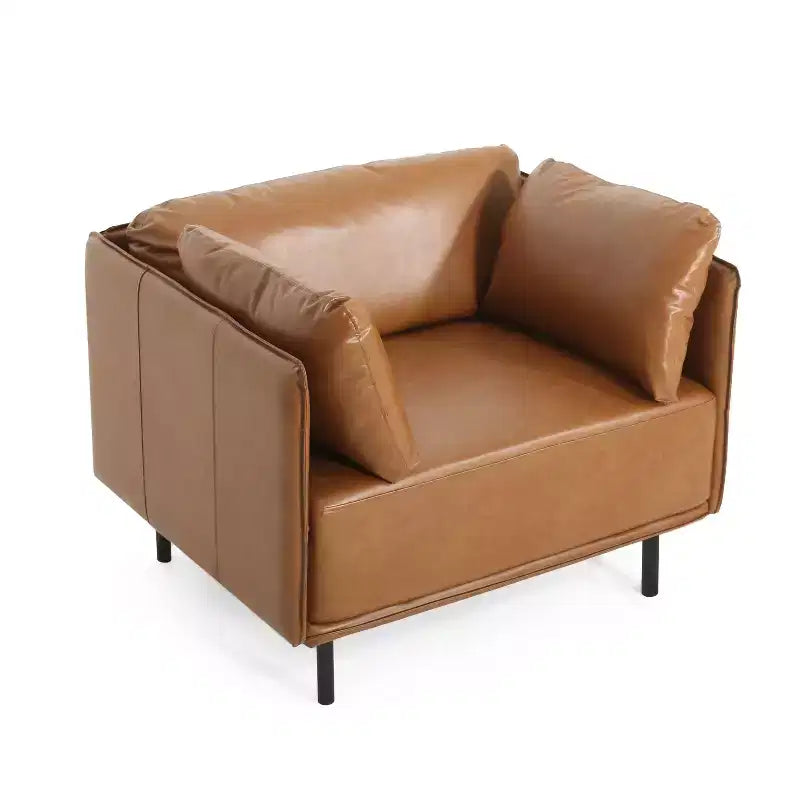 39.17W Vintage PU Leather Lounge Chair with Solid Wood Frame and Steel Legs - ModernLuxe
