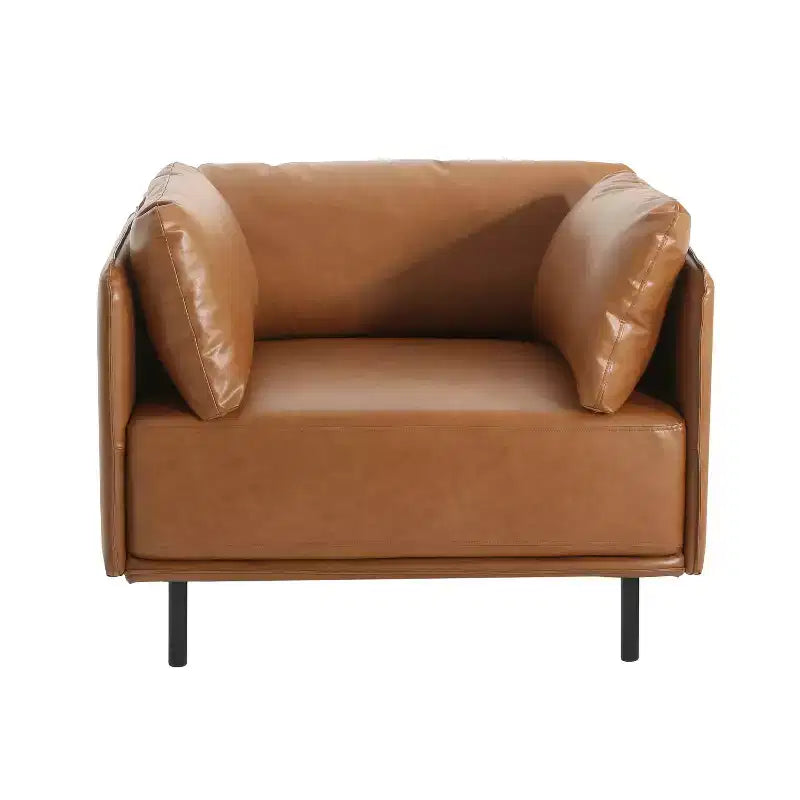 39.17W Vintage PU Leather Lounge Chair with Solid Wood Frame and Steel Legs - ModernLuxe