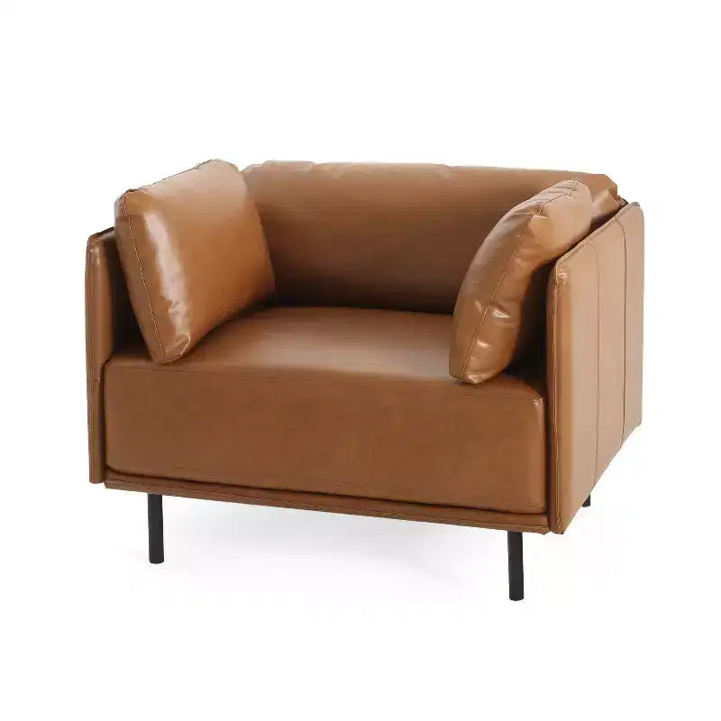39.17W Vintage PU Leather Lounge Chair with Solid Wood Frame and Steel Legs - ModernLuxe
