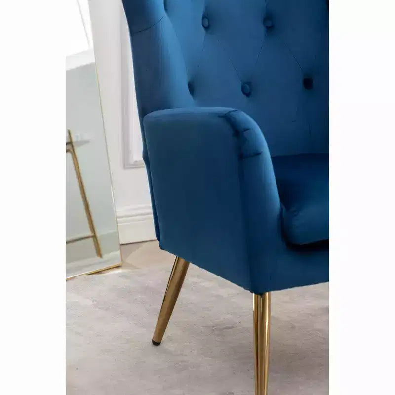 Roundhill Furniture Sovarol Velvet Button-Tufted Wing Back Accent Chair, Blue