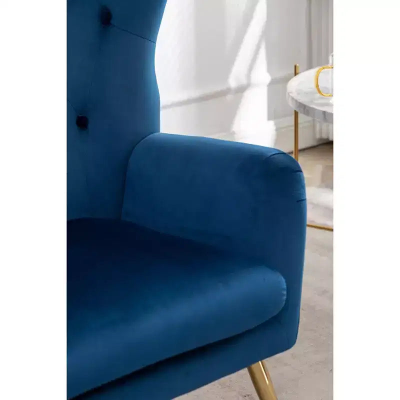 Roundhill Furniture Sovarol Velvet Button-Tufted Wing Back Accent Chair, Blue