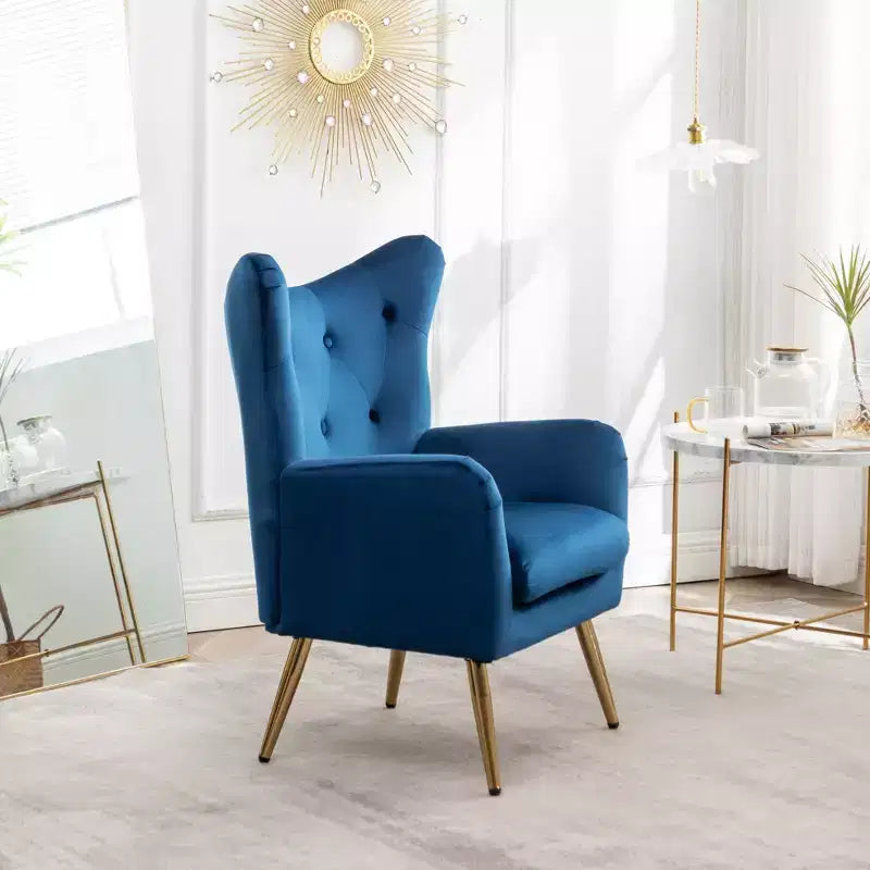 Roundhill Furniture Sovarol Velvet Button-Tufted Wing Back Accent Chair, Blue