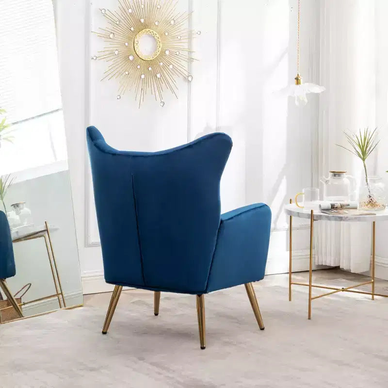 Roundhill Furniture Sovarol Velvet Button-Tufted Wing Back Accent Chair, Blue