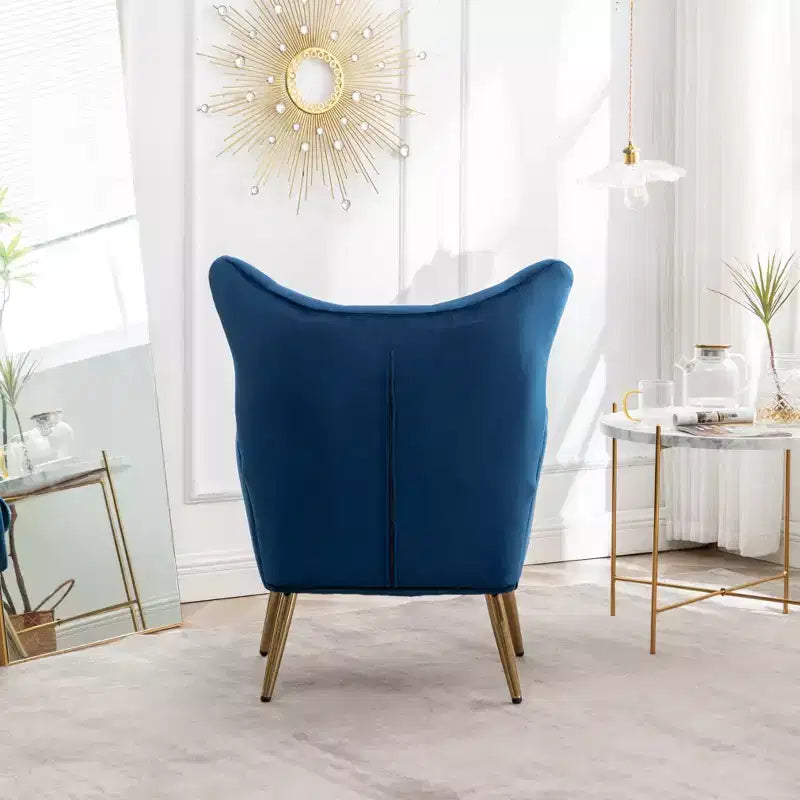 Roundhill Furniture Sovarol Velvet Button-Tufted Wing Back Accent Chair, Blue