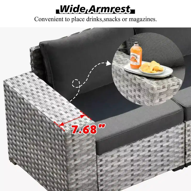 Ensemble de mobilier de patio en osier Marlton 12 pièces - Canapé sectionnel de conversation avec coussins