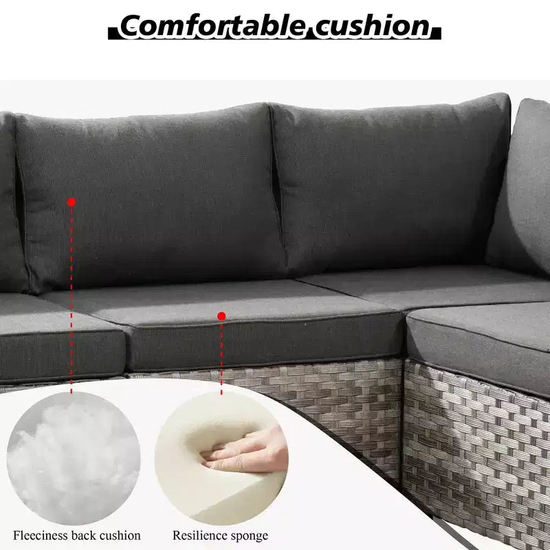 Ensemble de mobilier de patio en osier Marlton 12 pièces - Canapé sectionnel de conversation avec coussins