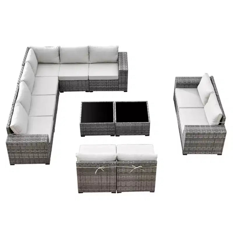 Ensemble de mobilier de patio en osier Marlton 12 pièces - Canapé sectionnel de conversation avec coussins