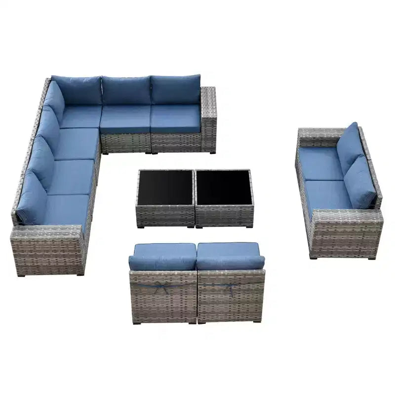 Ensemble de mobilier de patio en osier Marlton 12 pièces - Canapé sectionnel de conversation avec coussins