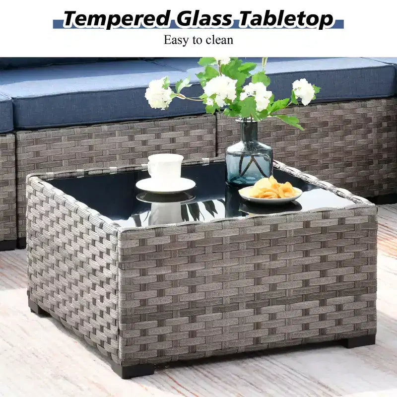 Ensemble de mobilier de patio en osier Marlton 12 pièces - Canapé sectionnel de conversation avec coussins