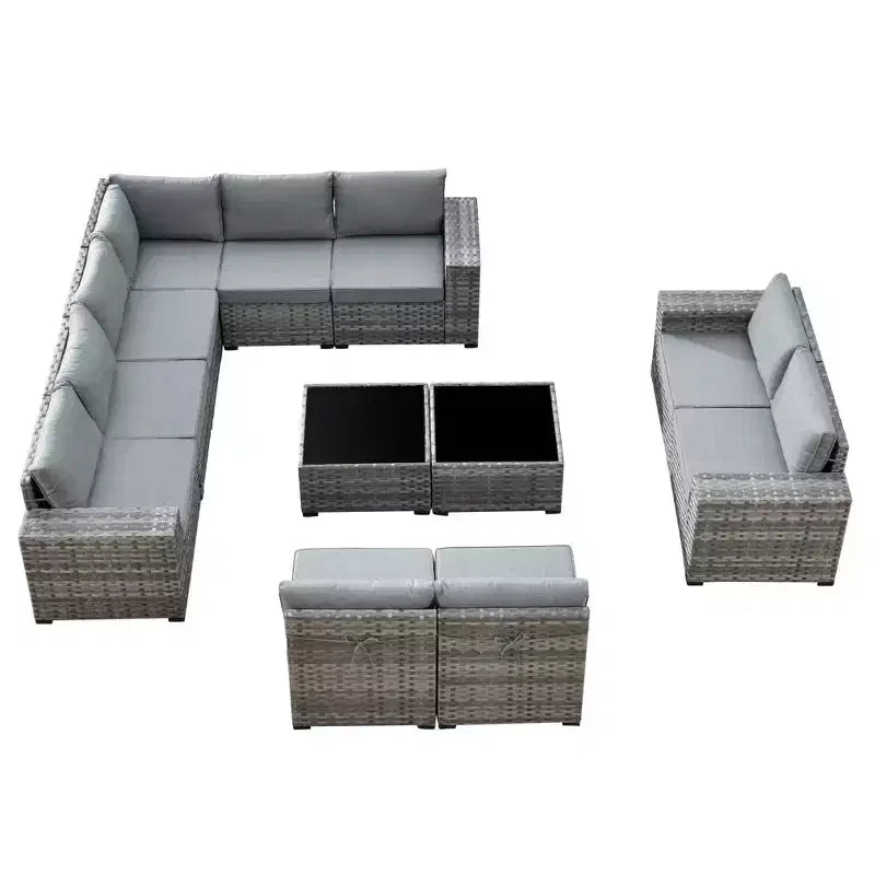 Ensemble de mobilier de patio en osier Marlton 12 pièces - Canapé sectionnel de conversation avec coussins