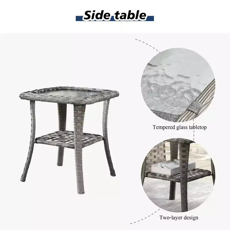 Marlton, ensemble de 9 meubles de patio en osier pour extérieur avec foyer, canapé et fauteuil pivotant avec coussins
