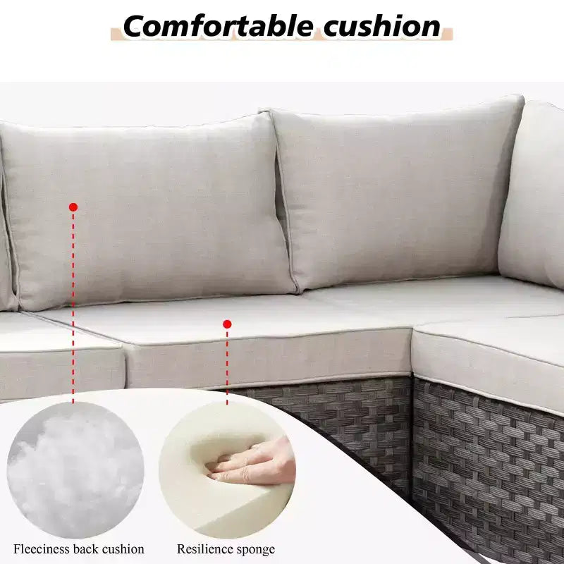 Marlton, ensemble de 9 meubles de patio en osier pour extérieur avec foyer, canapé et fauteuil pivotant avec coussins