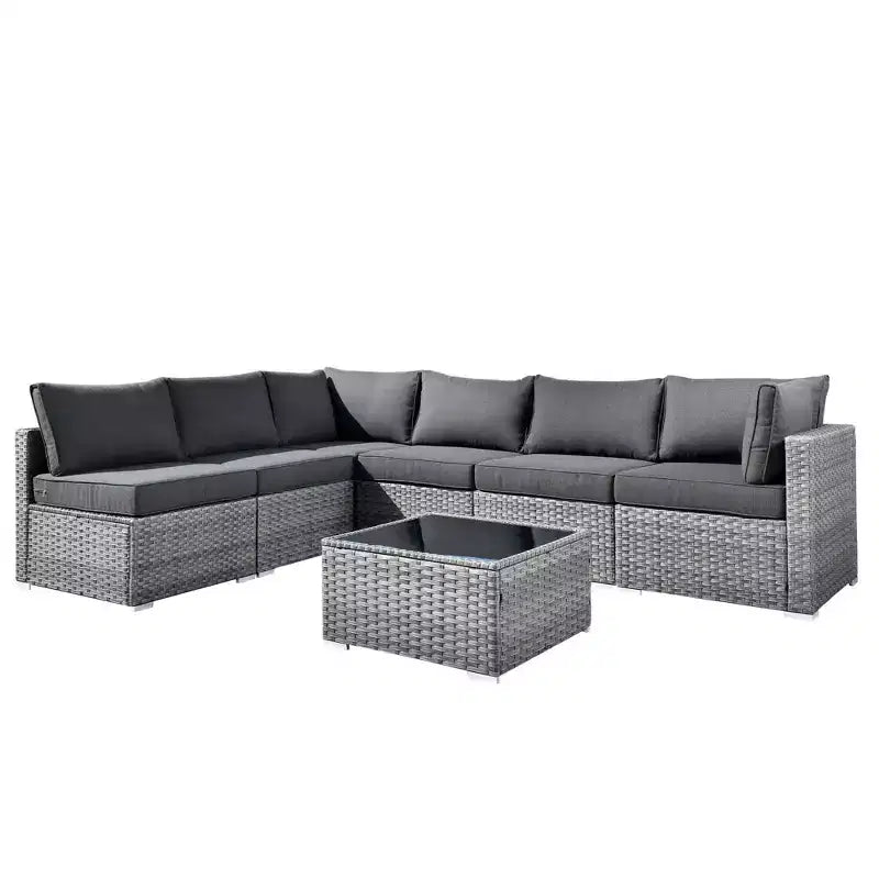 Ensemble de mobilier de jardin 7 pièces en osier de Venise avec canapé sectionnel, table et coussins