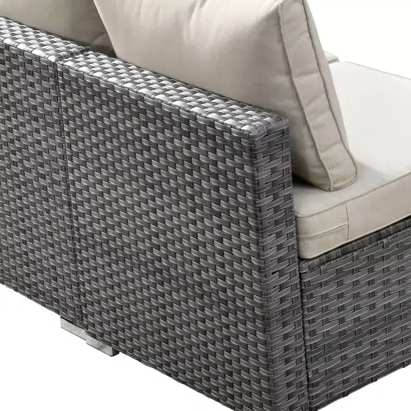 Ensemble de mobilier de patio en osier 6 pièces Venise, canapé de conversation avec foyer en métal et coussins