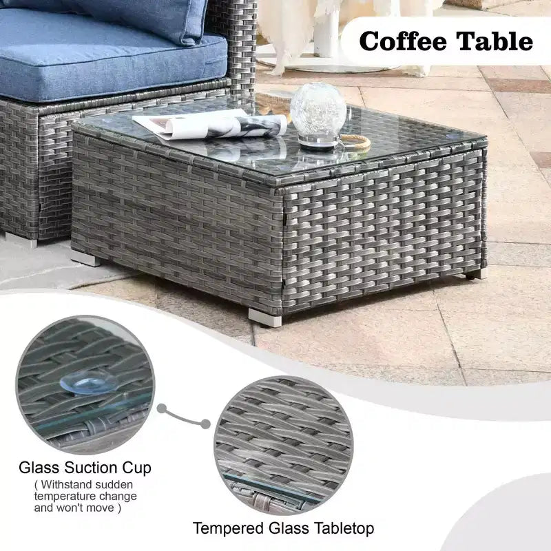Ensemble de mobilier de patio en osier 6 pièces Venise, canapé de conversation avec foyer en métal et coussins