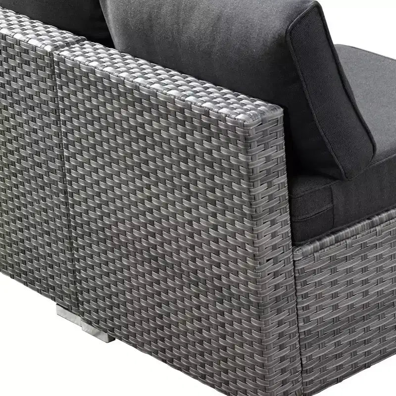 Ensemble de meubles de patio extérieur en osier 8 pièces Ovios Venice avec canapé conversationnel, foyer de rangement et coussins