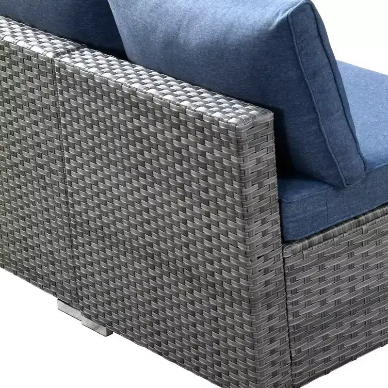 Ensemble de meubles de patio extérieur en osier 8 pièces Ovios Venice avec canapé conversationnel, foyer de rangement et coussins