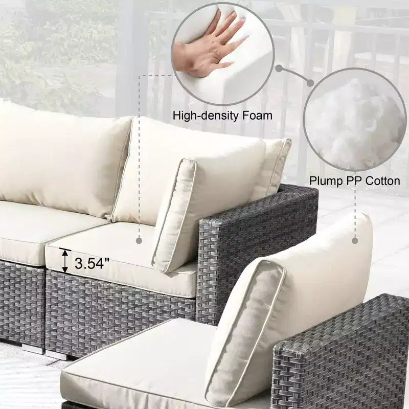 Ensemble de meubles de patio extérieur en osier 8 pièces Ovios Venice avec canapé conversationnel, foyer de rangement et coussins