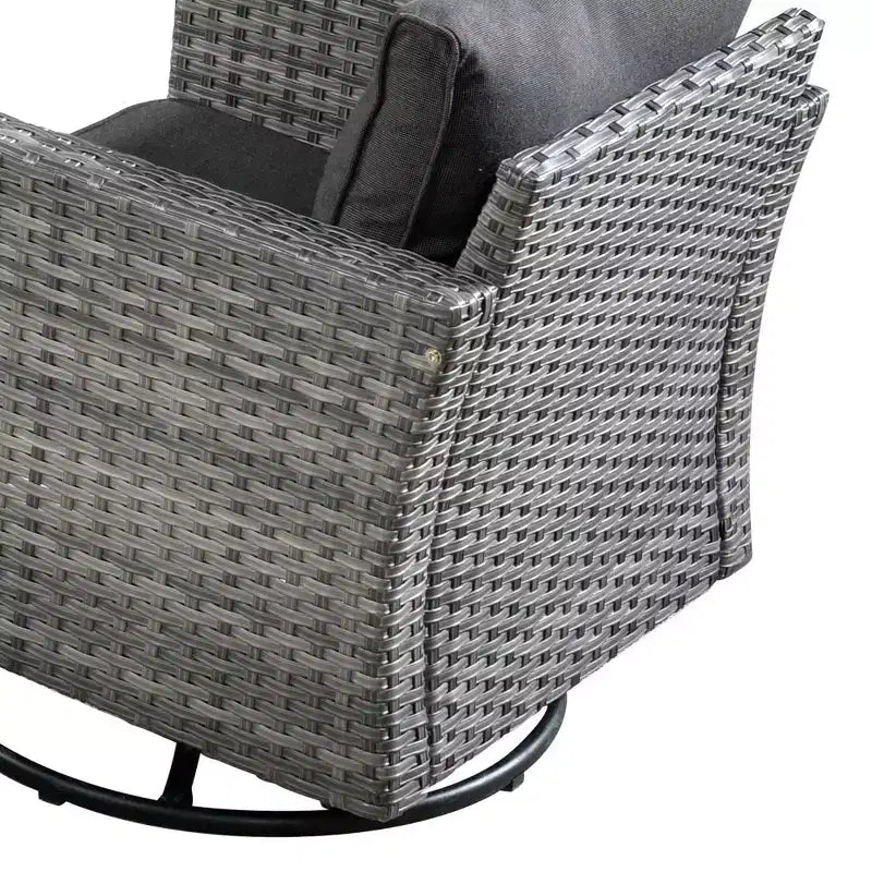 Ensemble de meubles de patio d'extérieur en osier Ovios Venice 9 pièces avec foyer en métal, fauteuils pivotants et coussins